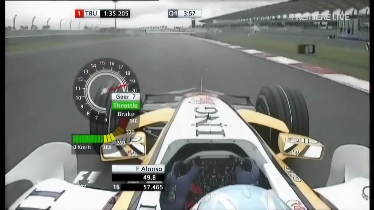 F1 – Fernando Alonso (Renault V8) Onboard – Malaysia 2008