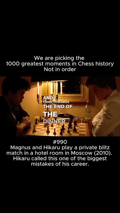 Magnus and Hikaru play a private blitz match in Moscow in 2010. They played 40 games in total. Final score: 24.5 to 15.5 for Magnus.
