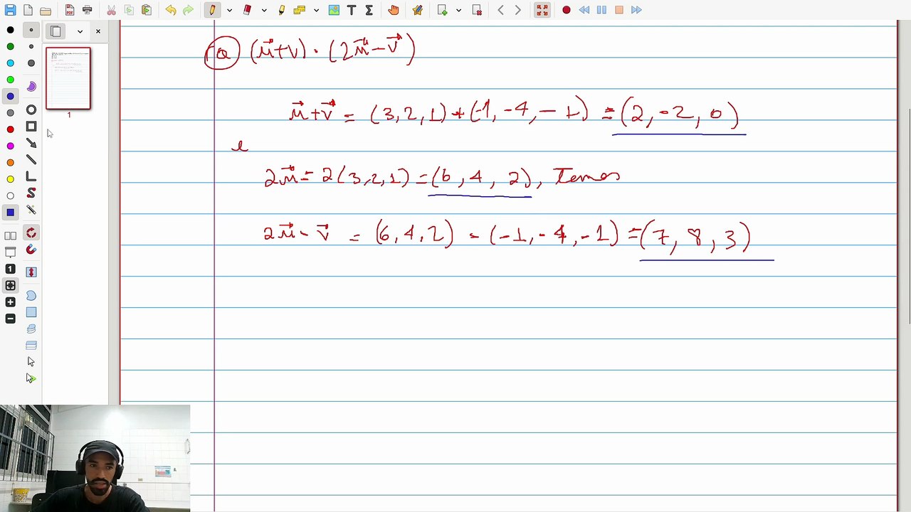 (Exercício 2) [Exemplo - Winterle]  Calcular produto escalar entre u e v | VET&GEO-A3.3