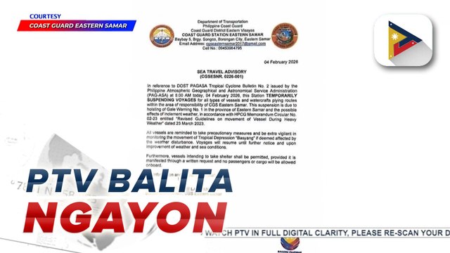 CGS-Eastern Samar, pansamantalang sinuspinde ang biyahe ng mga sasakyang pandagat dahil sa Bagyong #BasyangPH