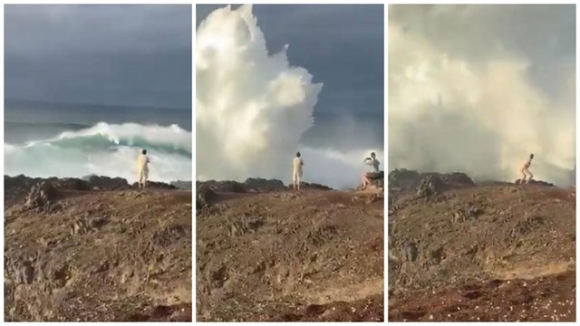 Selfie estremo a Gran Canaria: un’onda gigante travolge i turisti sugli scogli