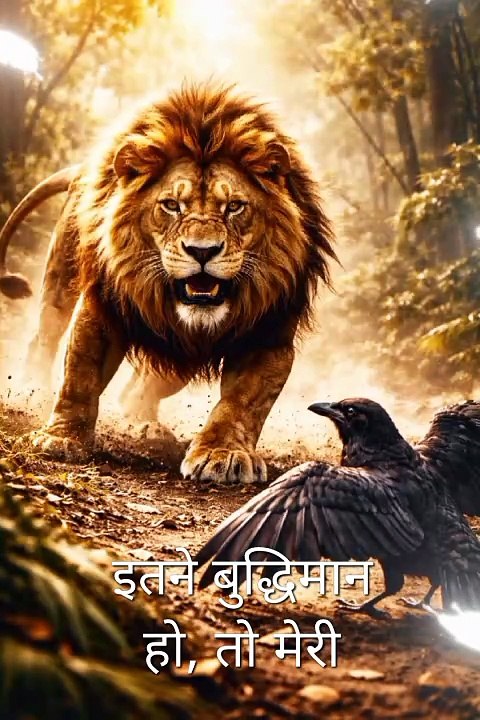 🦁 घमंड का अंत: शेर और कौए की बुद्धि भरी कथा 🐦