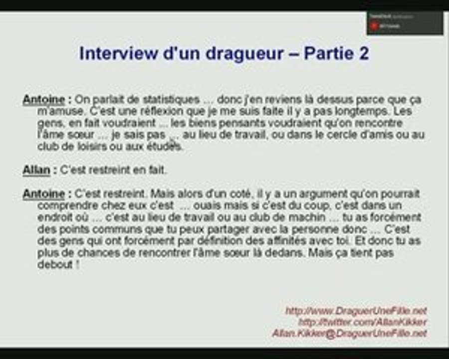 Interview d'un dragueur - La progression - Partie 2