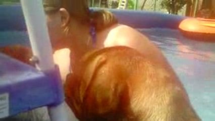 Sun , fanta et miss boubou dans la piscine avec virginie