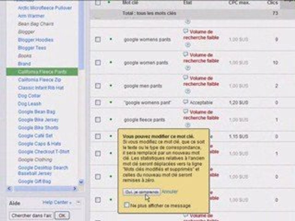 Modifications Faciles avec Adwords