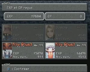 Final Fantasy IX exp après victoire sur Big Dragon (Niv<15)