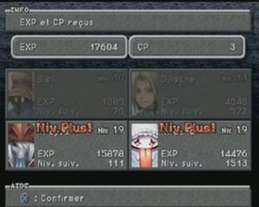 Final Fantasy IX exp après victoire sur Big Dragon (Niv<15)
