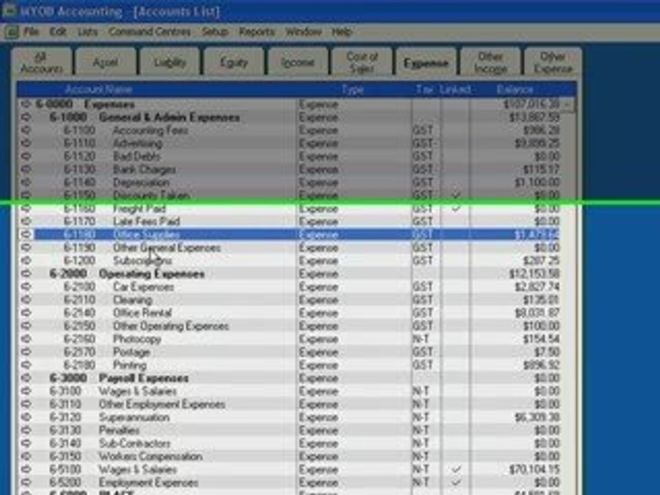 How to combine accounts in MYOB