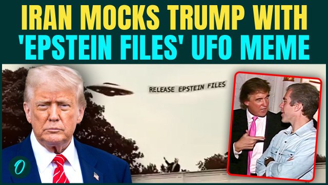 Iran MOCKS Trump With ‘Release Epstein Files’ UFO Meme | Banner Targets Trump And Epstein Secrets