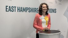 Alton Town winner Emily Young gives her victory speech at the Hampshire County Council election count in Petersfield