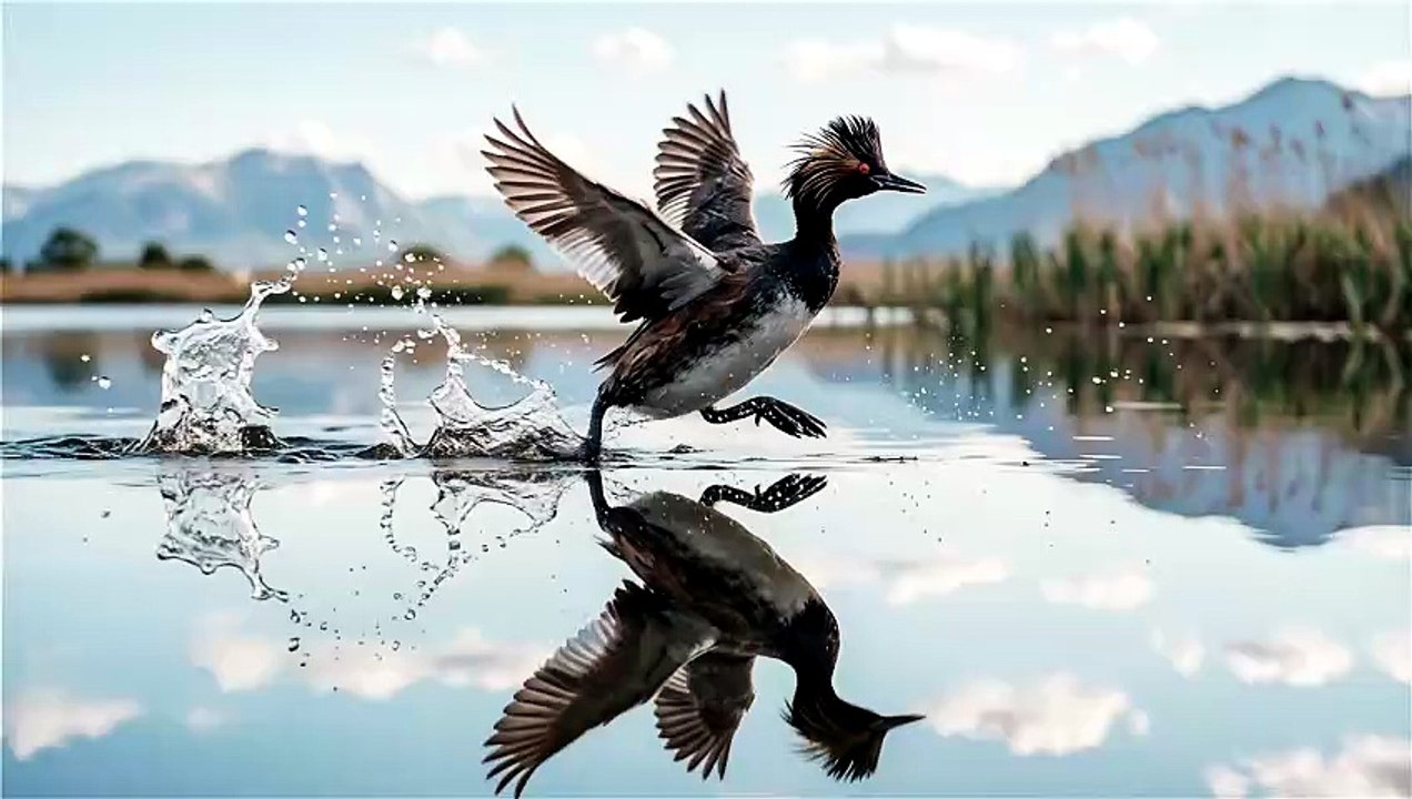 Grebe Running Across Water