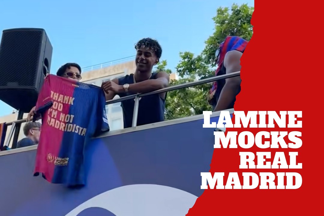 Lamine Yamal’s savage anti-Madrid message goes viral during Barcelona parade