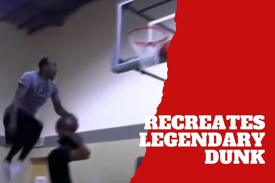 Content creator Christon Staples recreates a legendary slam dunk by Aaron Gordon
