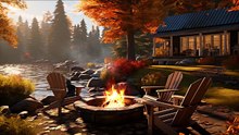 Warm Autumn Afternoon by the Lake 🍁 _ Gentle Piano and Crackling Fire for Relaxation