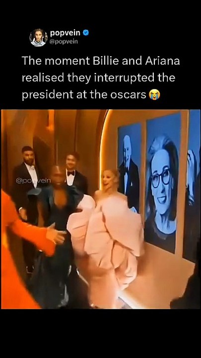 The moment Billie Eilish and Ariana Grande realised they interrupted the president at the oscars 😭