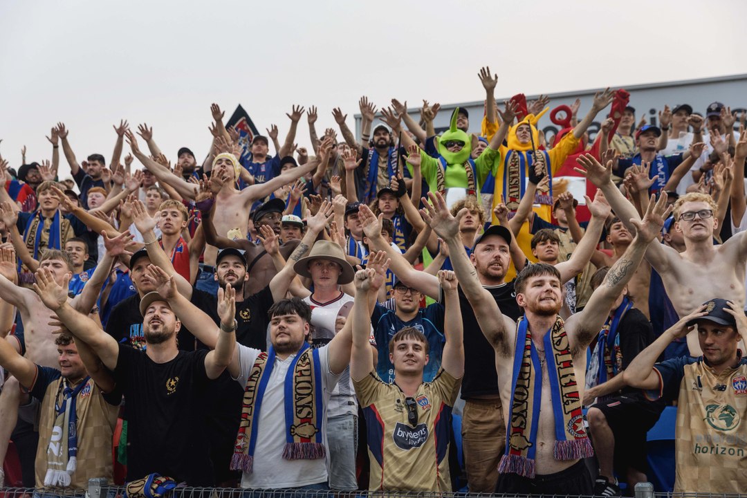 Newcastle Jets fans celebrate win over Brisbane Roar to go top of the A-League ladder. 31st January 2026 | Newcastle Herald