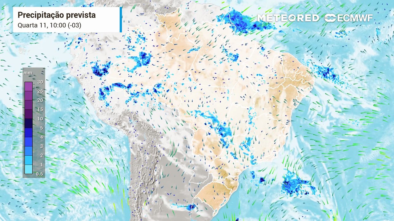 Previsão de ventos, nebulosidade e chuva até se...