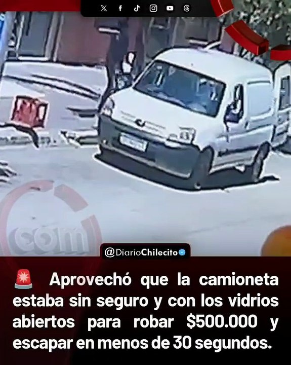 Aprovechó que la camionetaestaba sin seguro y con los vidrios abiertos para robar $500.000 y escapar en menos de 30 segundos.