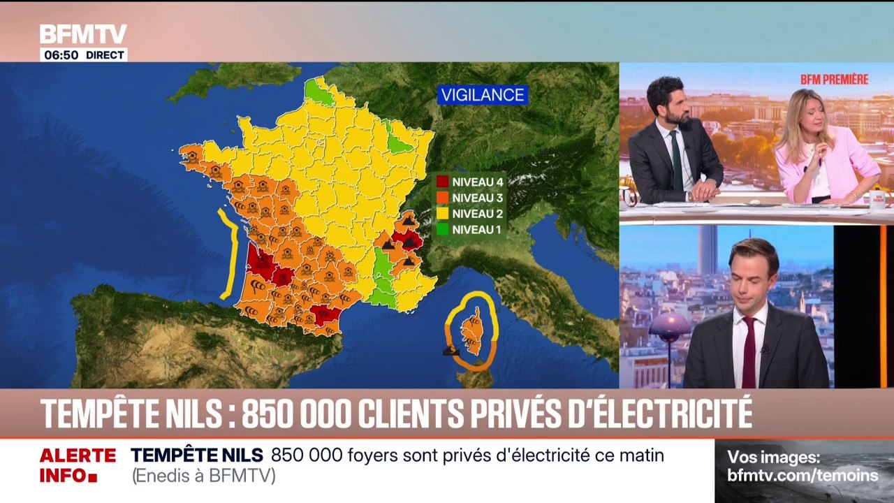 Tempête Nils: 850.000 foyers sont privés d'électricité (Enedis)