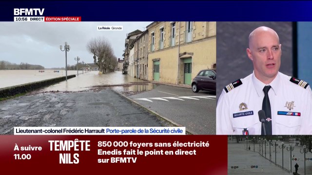 Tempête Nils: On a plus de 800 pompiers des services départementaux d'incendie concernés qui sont déployés, plus des renforts , indique le porte-parole de la sécurité civile