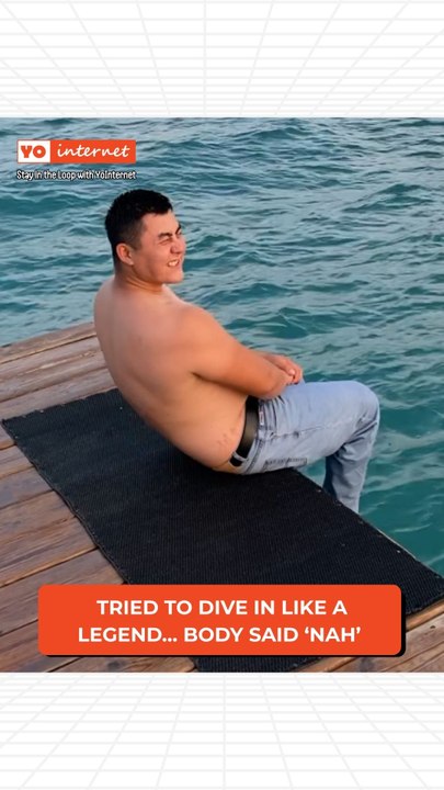 Running Dive Attempt Goes Wrong as Man Slips and Falls Back-First