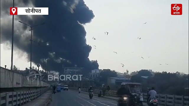 सोनीपत की फोम फैक्ट्री में लगी भीषण आग, काले धुएं के गुबार से आसमान में छाया अंधेरा