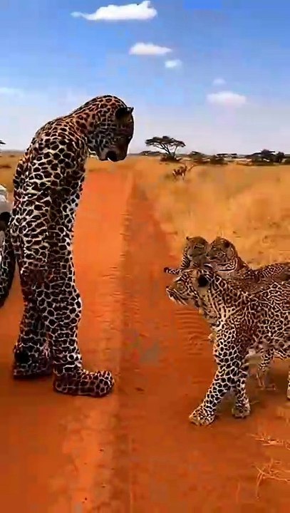 Leopard costume in the african savanna