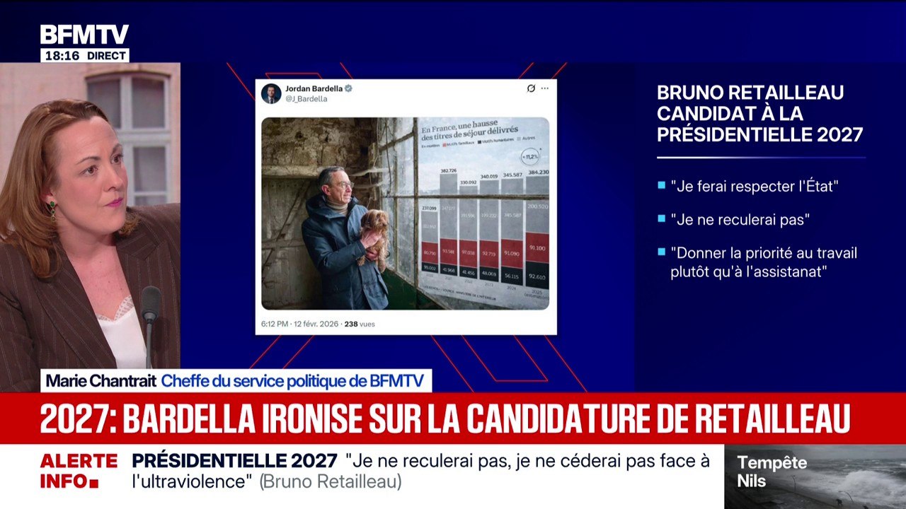 Candidature de Bruno Retailleau (LR) à la présidentielle de 2027: Jordan Bardella (RN) ironise sur sa candidature