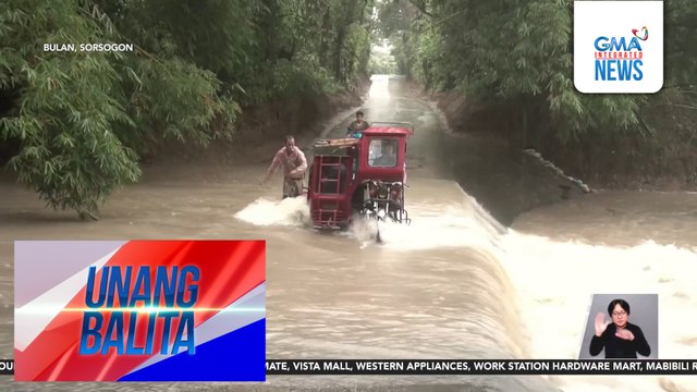 Pagtawid sa spillway sa Brgy. San Francisco, pahirapan dahil sa pag-ulang dulot ng shear line | Unang Balita