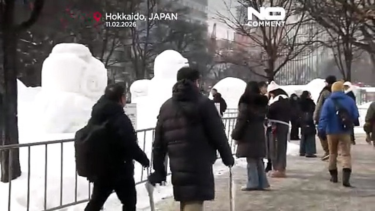 Des sculptures de neige et de glace attirent les visiteurs du festival d'hiver au Japon
