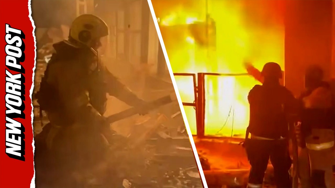 Emergency responders douse flames after Russian drones attacked Ukraine's Odesa region
