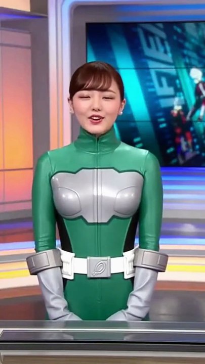 戦隊ヒーロー番組が終了しましたので.“As the Super Sentai Series program comes to an end...”  #AI #女子アナ #アナウンサー #コスプレ