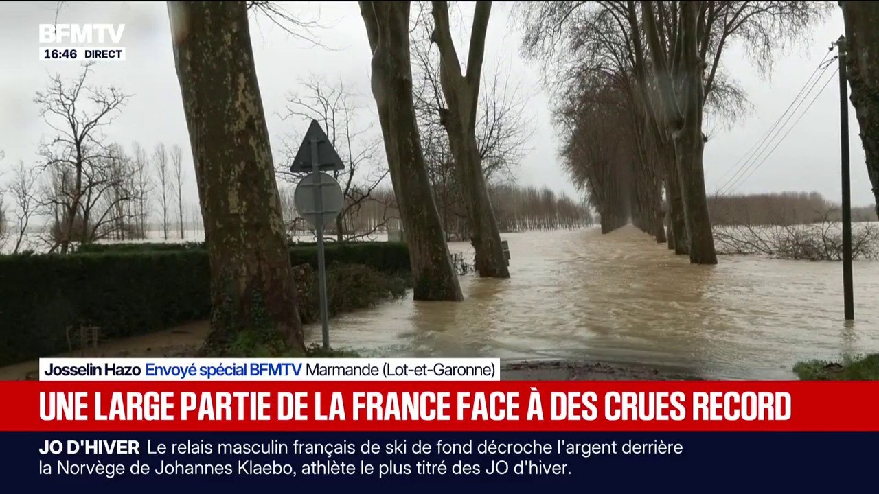 À Marmande, les inondations sont sévères, plusieurs routes et terres agricoles sont submergées