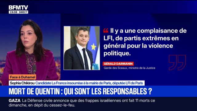 Mort de Quentin: Je trouve scandaleux le narratif qui consiste à faire un lien entre LFI et la mort de ce jeune homme , déclare Sophia Chikirou, candidate LFI à la mairie de Paris