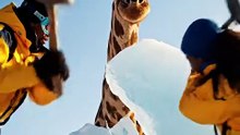 Witness an incredible rescue as a giant giraffe is trapped in ice! ❄️🦒