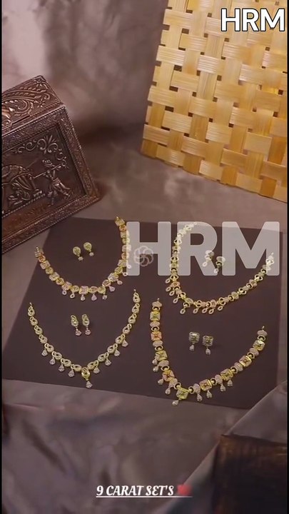 Handcrafted 9-Carat Gold Necklace and Earring Set with Multi-Color Gemstone 2026.   #hrm #hrmjewelry #jewelrymaking #giftideas #couplering