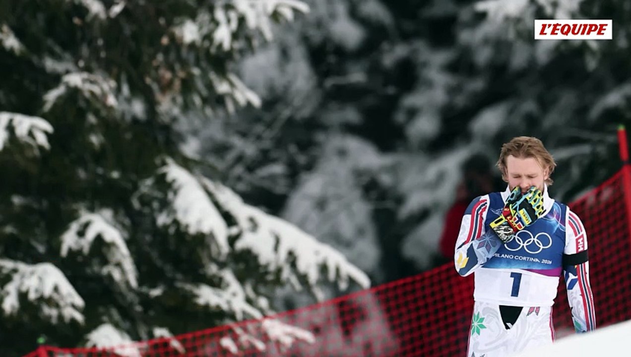 La détresse d'Atle Lie McGrath après l'erreur qui lui coûte cher lors de la deuxième manche du slalom - Jeux Olympiques - Ski alpin (H)