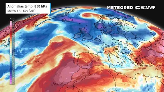 Anomalías de temperatura a 850 hPa