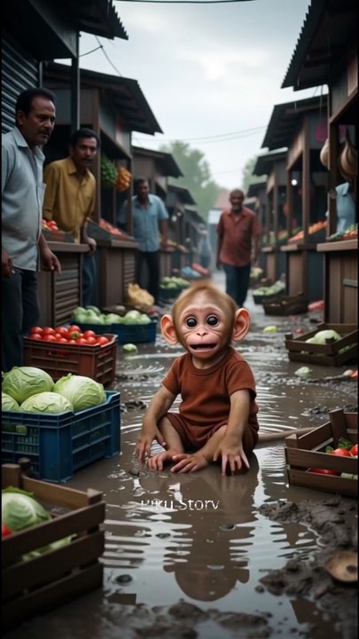 Poor Baby Monkey Piku Too Much Raining
