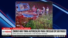 Ônibus tomba em rodovia em São Paulo e deixa oito mortos