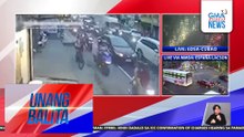 MPV na minamaneho ng isang pulis, inararo ang 14 motorsiklo sa Cayetano Blvd.; nawalan daw ng preno ang sasakyan | Unang Balita
