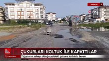 Antalya'da yağışların sebep olduğu yoldaki çukura koltuklu önlem
