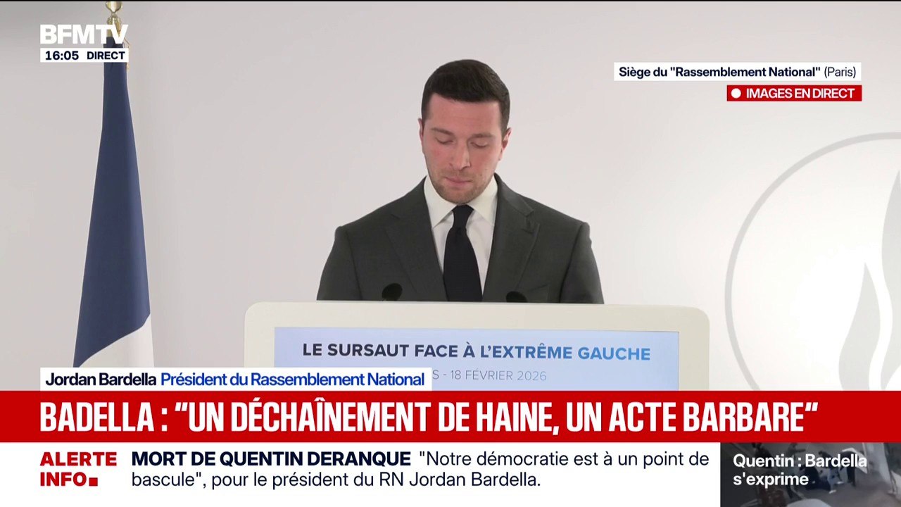 Mort de Quentin à Lyon: "la gauche et l'extrême gauche ont franchi une ligne rouge inacceptable dans notre démocratie", assure Jordan Bardella