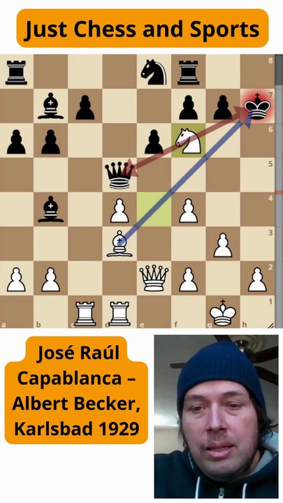 Capablanca gana un peon y vence a Becker (1929)