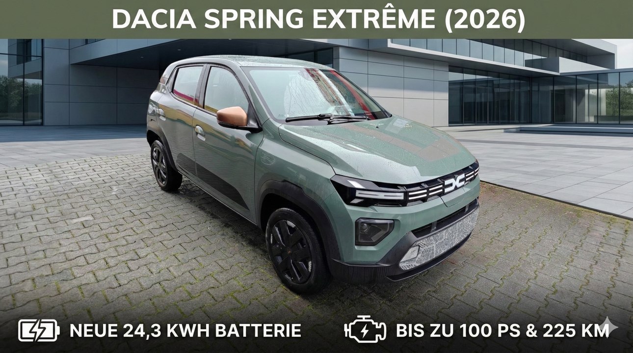 2026 Dacia Spring Extrême in Oliv-Grün – Mehr Power