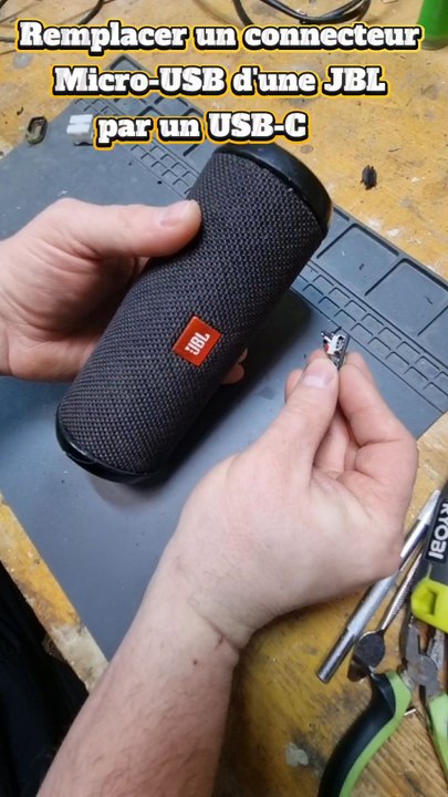 Remplacement du connecteur micro-usb d'une enceinte JBL Flip3 par un connecteur USB-C
