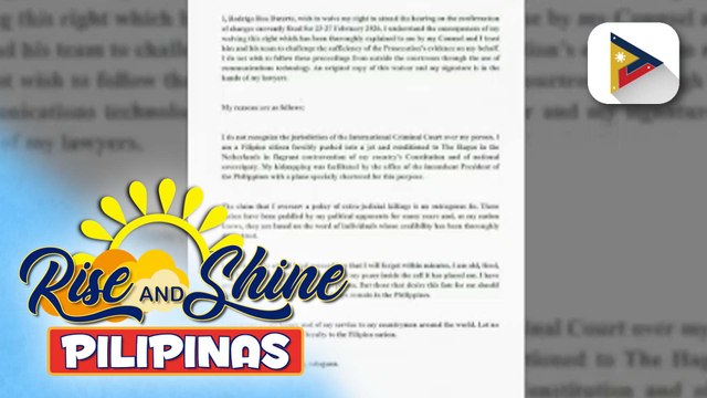 Dating Pres. Rodrigo Duterte, hindi dadalo sa kanyang confirmation hearing sa ICC simula sa Feb. 23-27