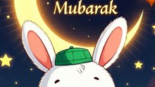 Cute Rabbit Wishing Ramadan Mubarak | Islamic Calligraphy Cartoon