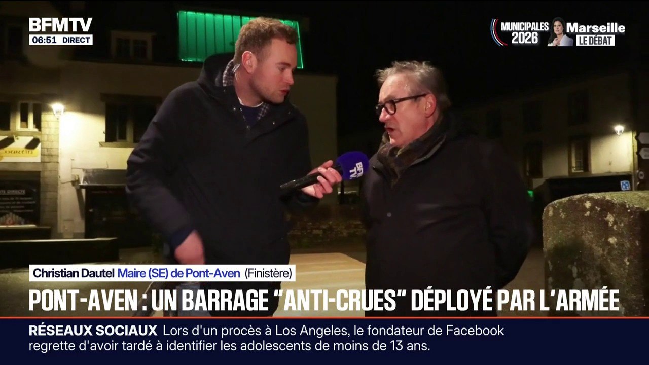 Un barrage "anti-crues" déployé à Pont-Aven, dans le Finistère, pour protéger la commune