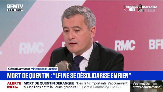 Mort de Quentin Deranque: Gérald Darmanin se dit effaré que Jean-Luc Mélenchon n'ait pas dit clairement «c'est inacceptable»